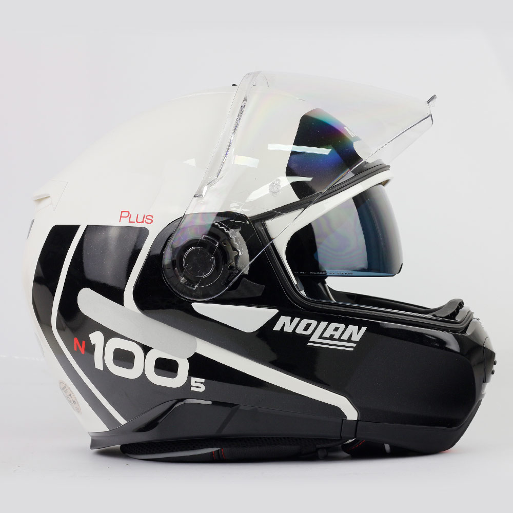 Capacete Nolan N100-5 Plus Distinctive - Branco/Preto (22) - c/ Viseira Interna - Escamoteável - Nova Centro Boutique Roupas para Motociclistas