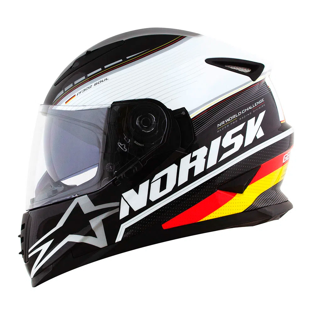 Capacete Norisk FF302 Soul Grand Prix Germany - Preto/Branco/Amarelo - C/ Viseira Interna - Nova Centro Boutique Roupas para Motociclistas