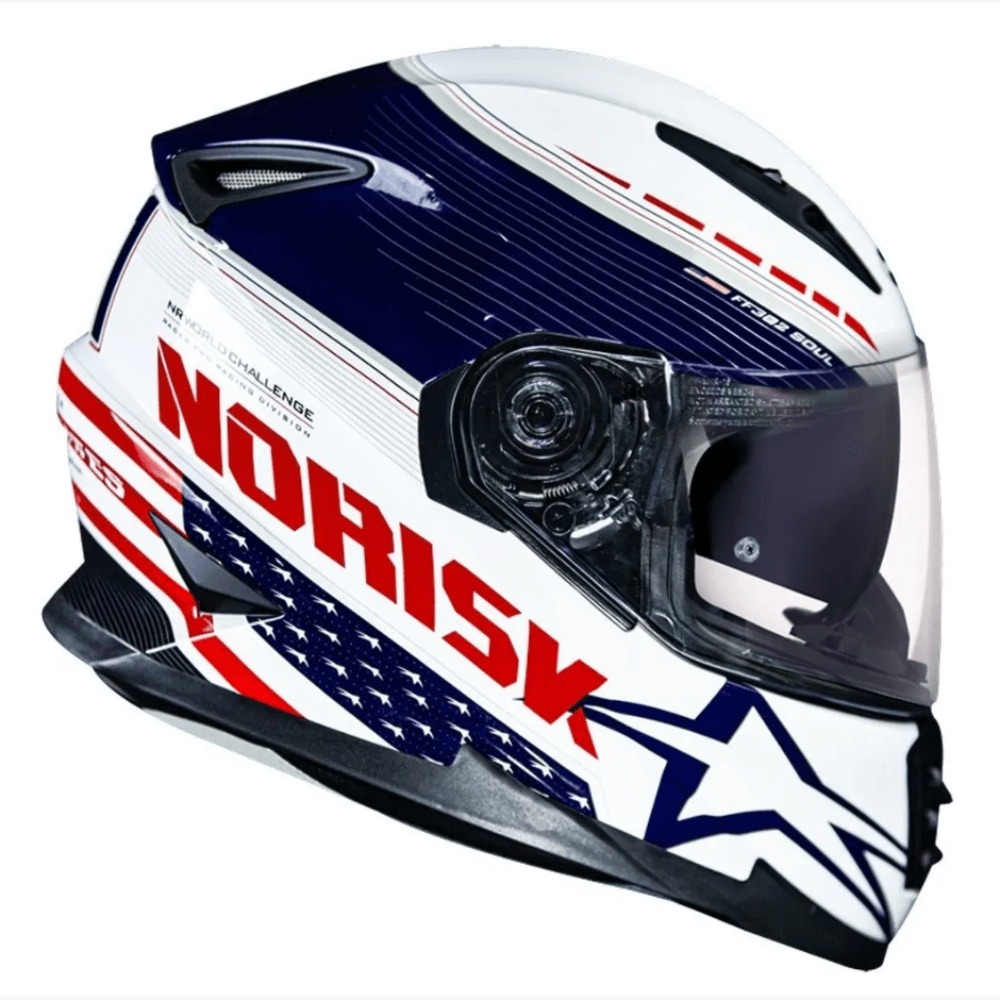 Capacete Norisk FF302 Soul Grand Prix Usa - Branco/Preto/Azul - C/ Viseira Interna - Nova Centro Boutique Roupas para Motociclistas