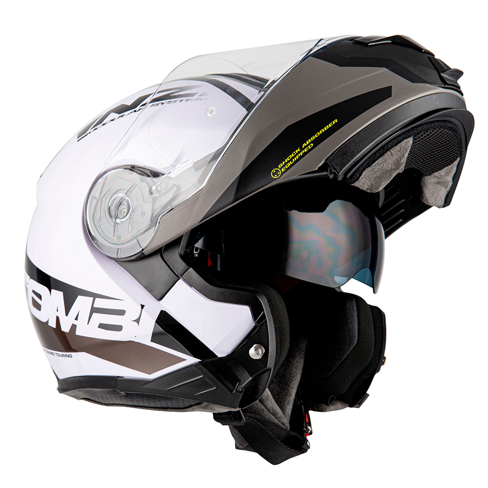 Capacete NZI Combi 2 - Shock Preto/Branco (Escamoteável) - Nova Centro Boutique Roupas para Motociclistas