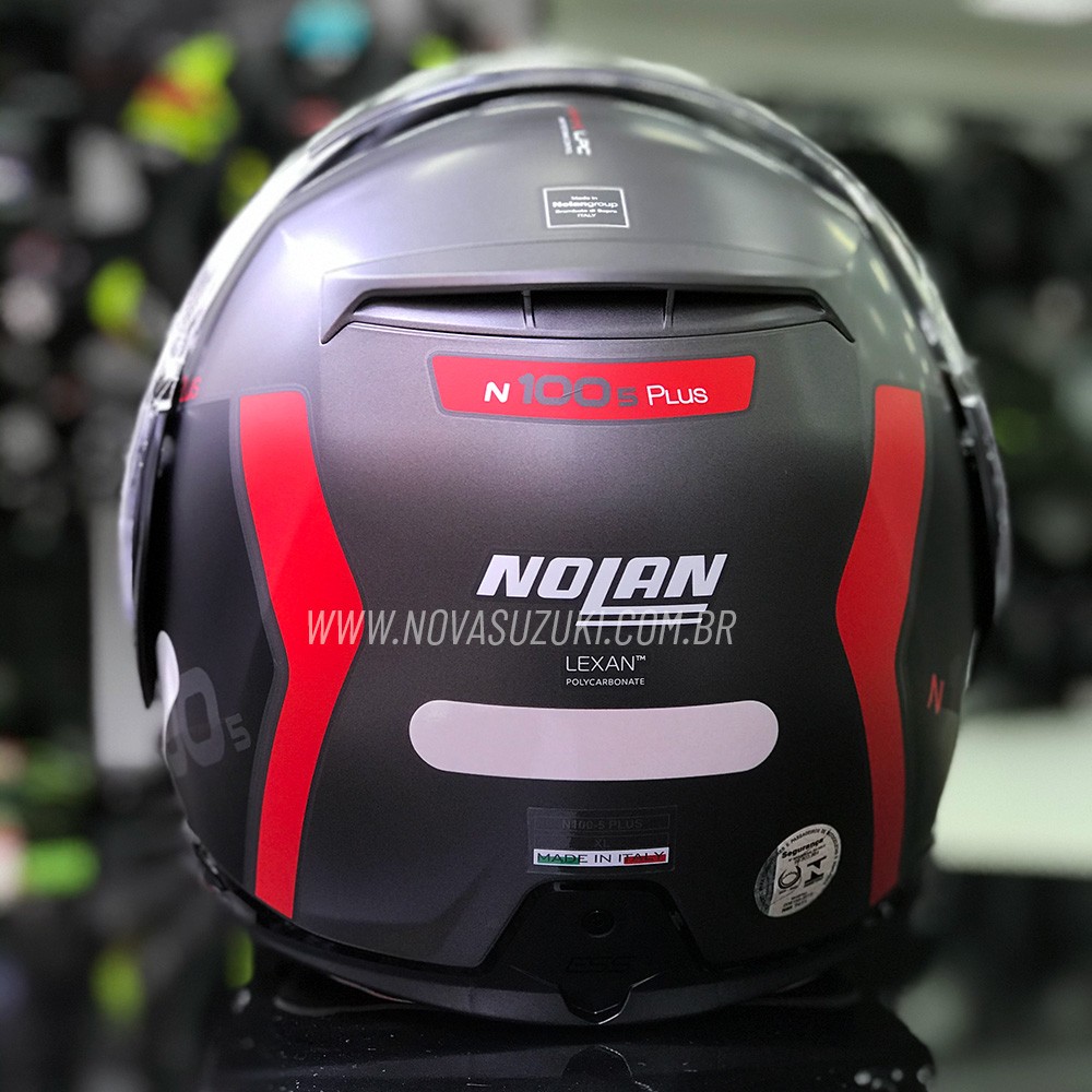 Capacete Nolan N100-5 Plus Distinctive Cinza/Vermelho (24) - Articulado C/ Viseira Solar - Ganhe Touca Balaclava  - Nova Suzuki Motos e Acessórios