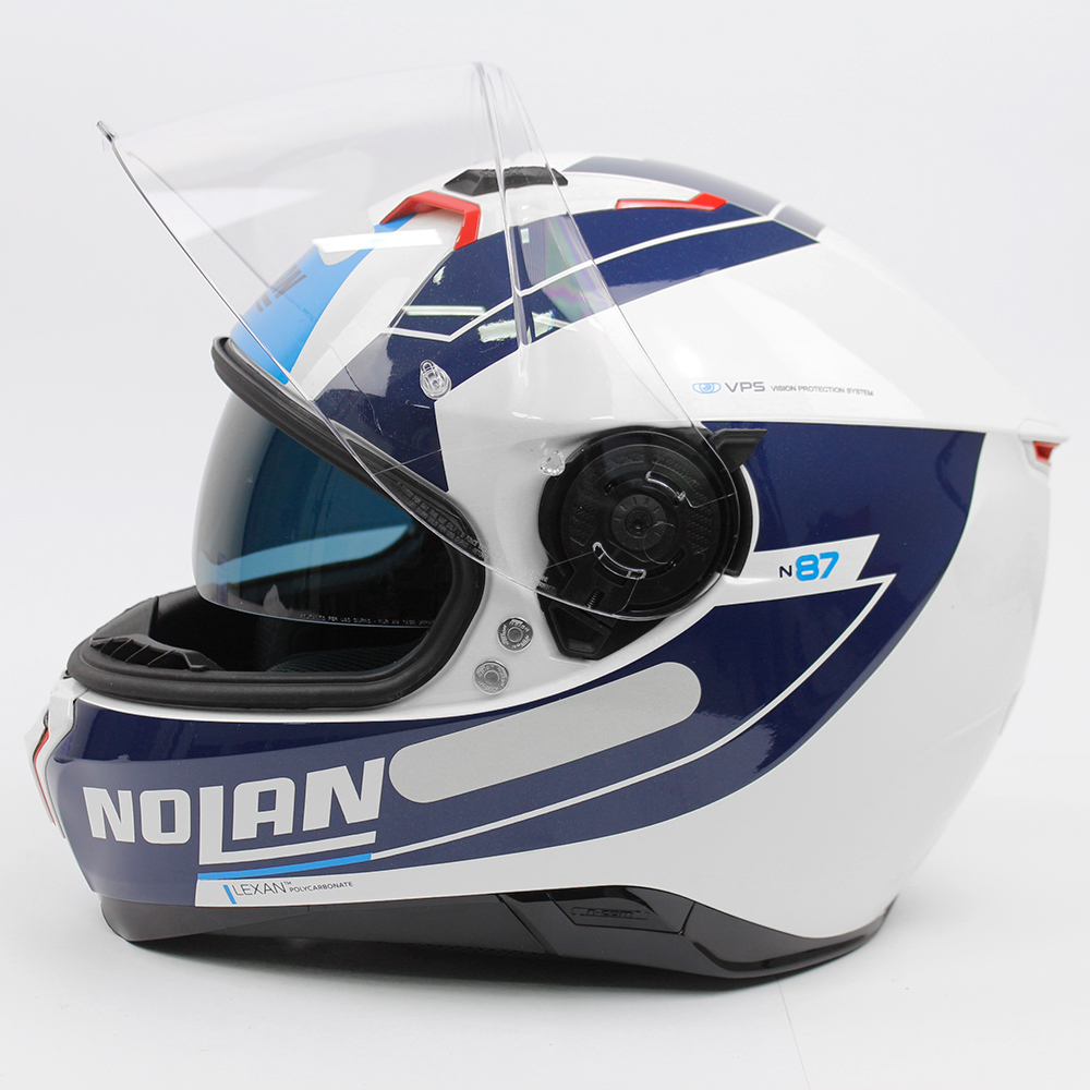 Capacete Nolan N87 Skilled Branco/Azul (99) C/ Viseira Solar - Ganhe Touca Balaclava (AGV K1 / K3 SV)  - Nova Suzuki Motos e Acessórios