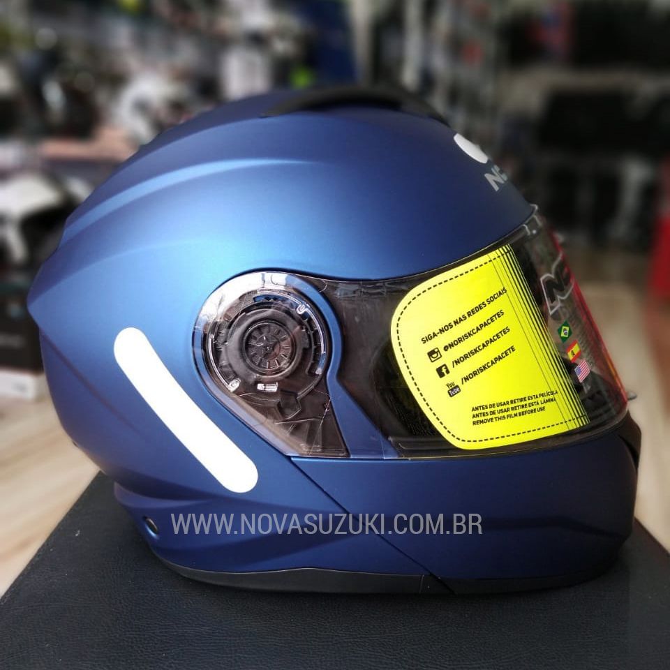 Capacete Norisk FF345 Force Monocolor Azul Fosco Escamoteável/Articulado - Nova Suzuki Motos e Acessórios