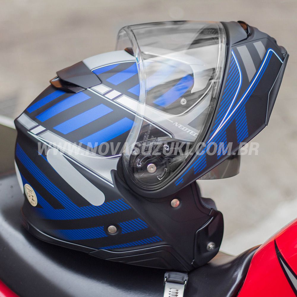 Capacete Shoei Neotec 2 Splicer TC-2 Azul Escamoteável/Articulado - Nova Suzuki Motos e Acessórios