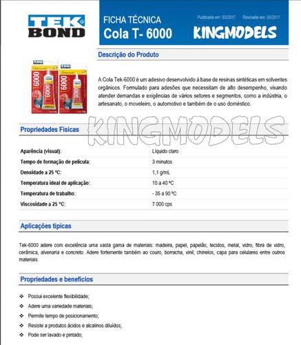 Cola Permanente Tek Bond T6000 110g - Artesanato Bijouteria - King Models