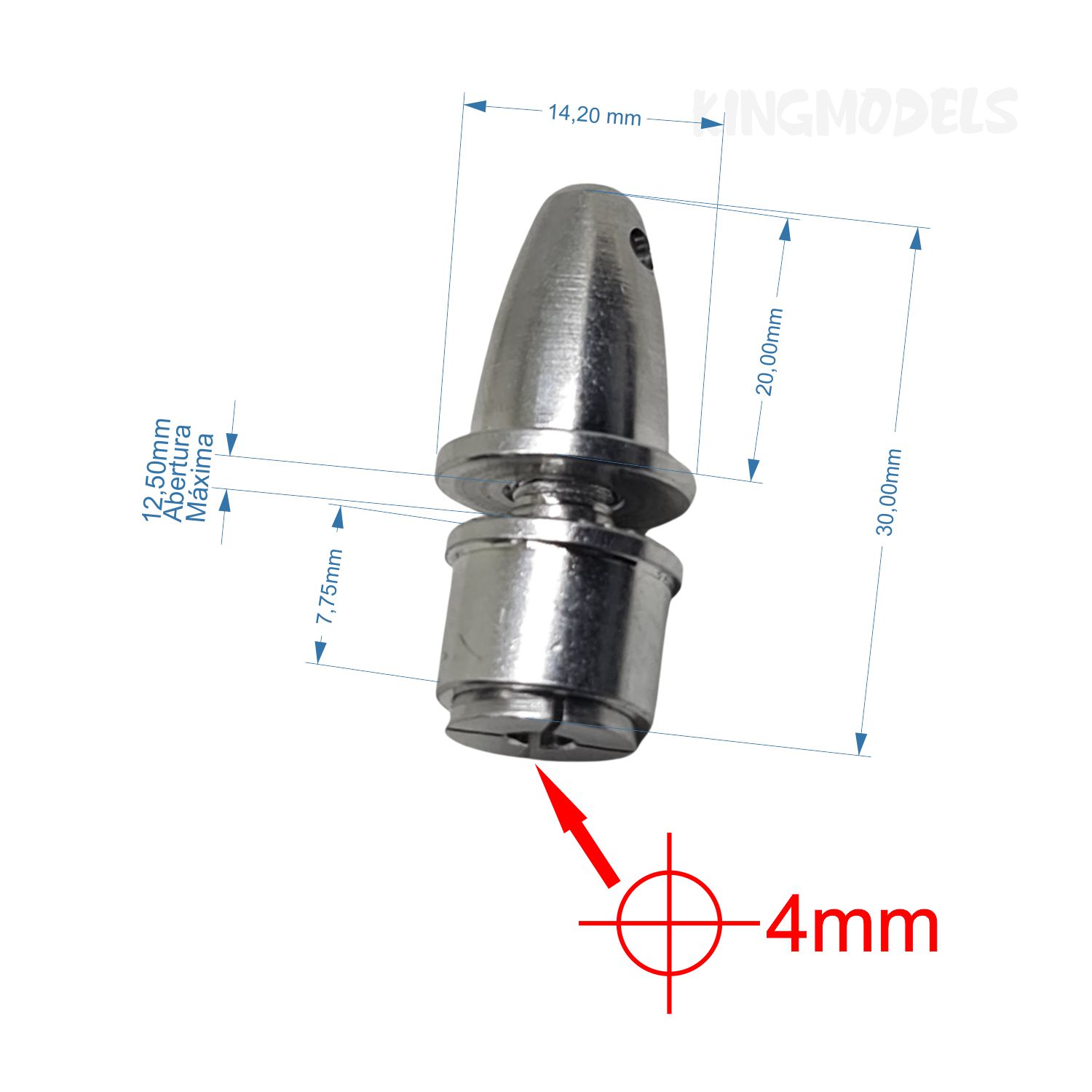 Spinner Alumínio P/ Motor Brushless C/ Eixo 4mm Mod. Mandril - King Models