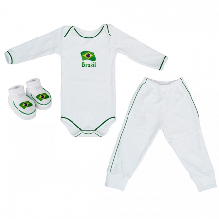Kit 3 Peças Uniforme Bebê do Brasil Longo Torcida Baby - 034