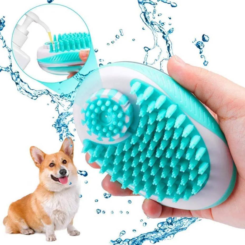 Escova de banho massageadora PET em silicone com dispenser de shampoo 2 em 1  - Mix Eletro