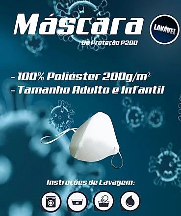 Máscara De Proteção lavável poliéster 200g/m2 leve e resistente Branca 10 unidades - Mix Eletro