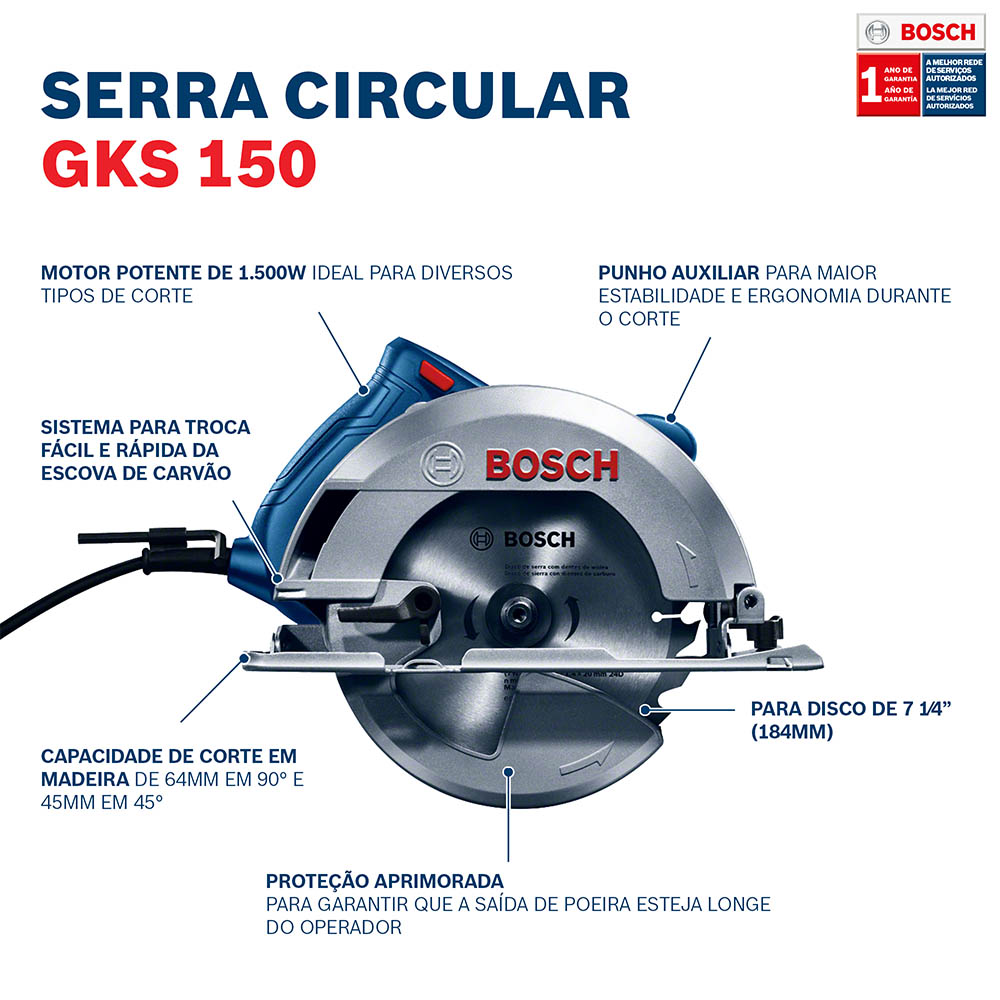Serra Circular 1500W GKS 150 220V - BOSCH