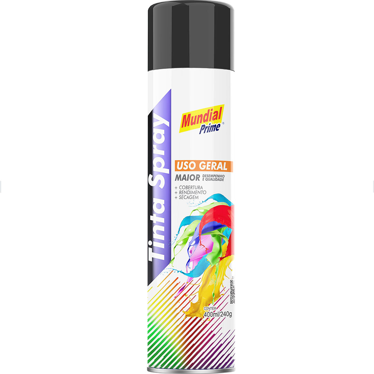 Tinta Spray Uso Geral Preto Semi Brilho 400ml Mundial Prime