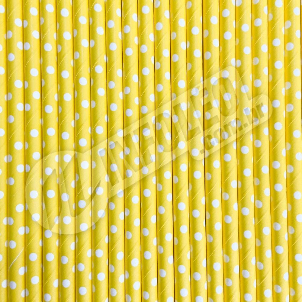 Canudo de Papel Amarelo com Poá Branco 6mmx200mm - 4346 - 20 unidades