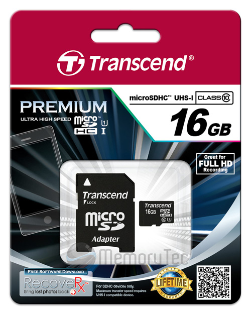 Cartão de Memória Transcend MicroSDHC 16GB Classe 10 UHS-1 Premium