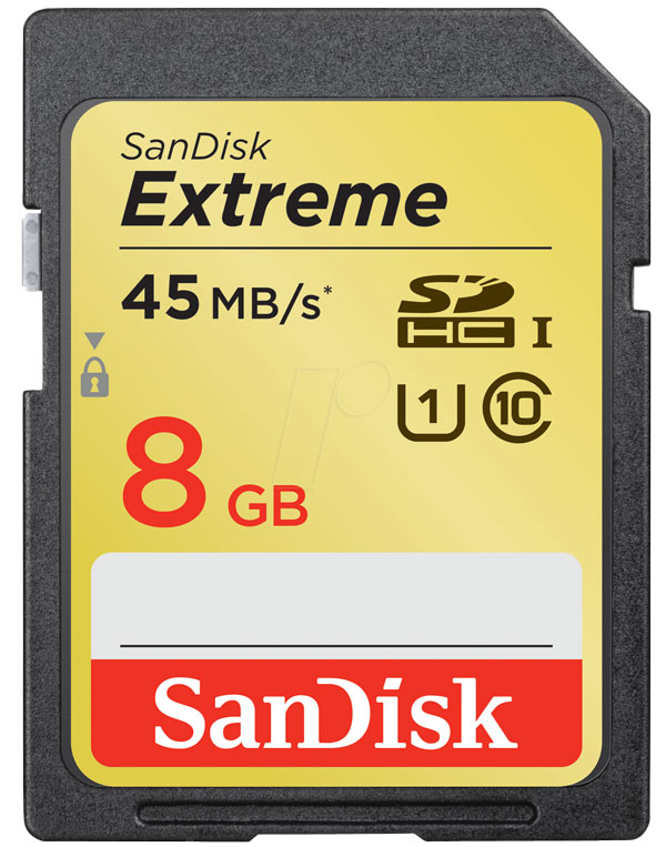 Cartão de Memória SDHC 8GB Sandisk Extreme 45MB/s Classe 10