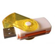Leitor de Cartões de Memória Rotativo USB 2.0 Amarelo/Branco para SDHC, SDXC, SD, microSDHC, microSD, MemoryStick Pro duo, MMC