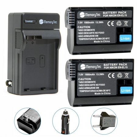 Kit 2 Baterias EN-EL15 + carregador para Nikon D7000, D800, D800e, D600, D7100 e 1 V1