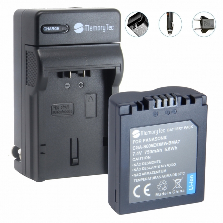 Kit Bateria CGA-S006E + Carregador para Panasonic Lumix DMC-FZ18, DMC-FZ30EG, DMC-FZ7BS, DMC-FZ8