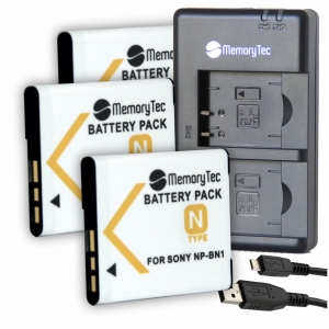 Kit 3 Baterias + Carregador Duplo NP-BN1 Para Sony