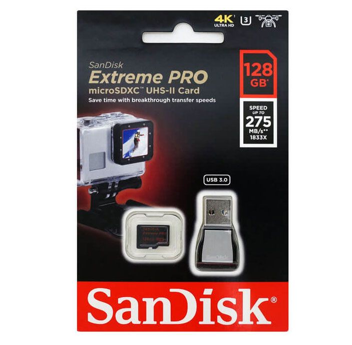 Cartão de memória MicroSDXC SanDisk 128GB Extreme Pro Classe 10 UHS-3 275MB/s 4k