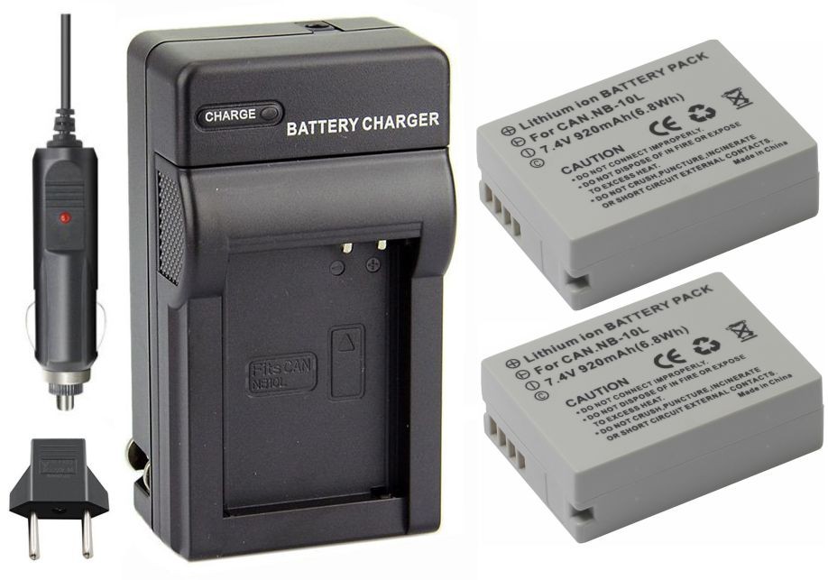 Kit 2 baterias NB-10L + carregador para Canon G1X, SX40, SX40HS