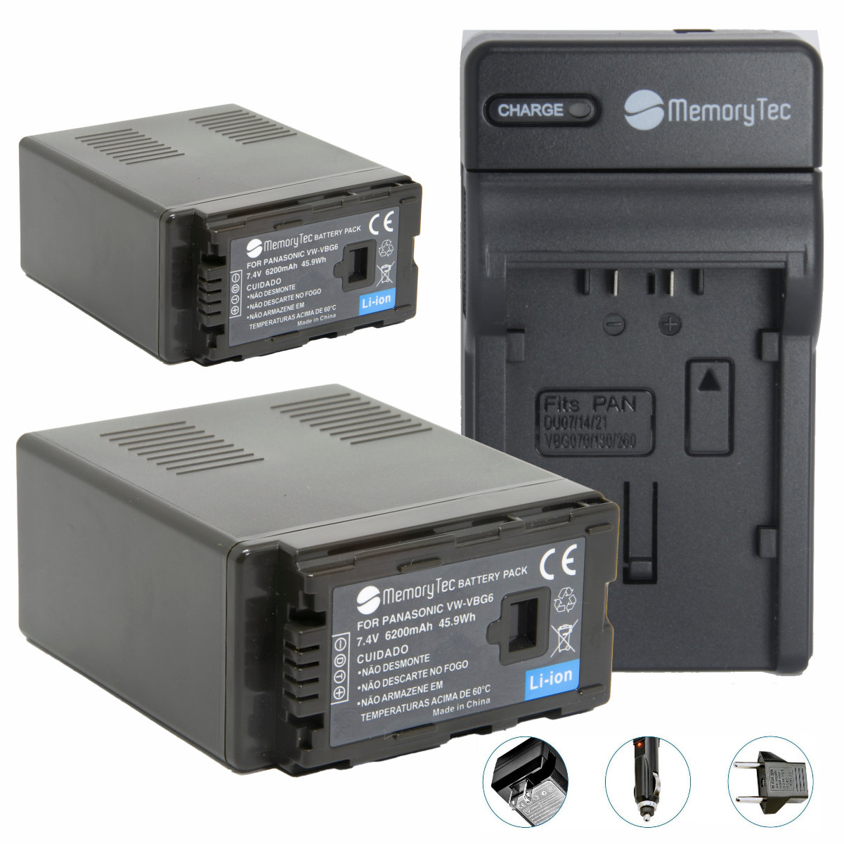 Kit 2 Baterias VW-VBG6 + carregador para Panasonic AG-HMC70, AG-HMC40, AG-HMC150, AG-AC7