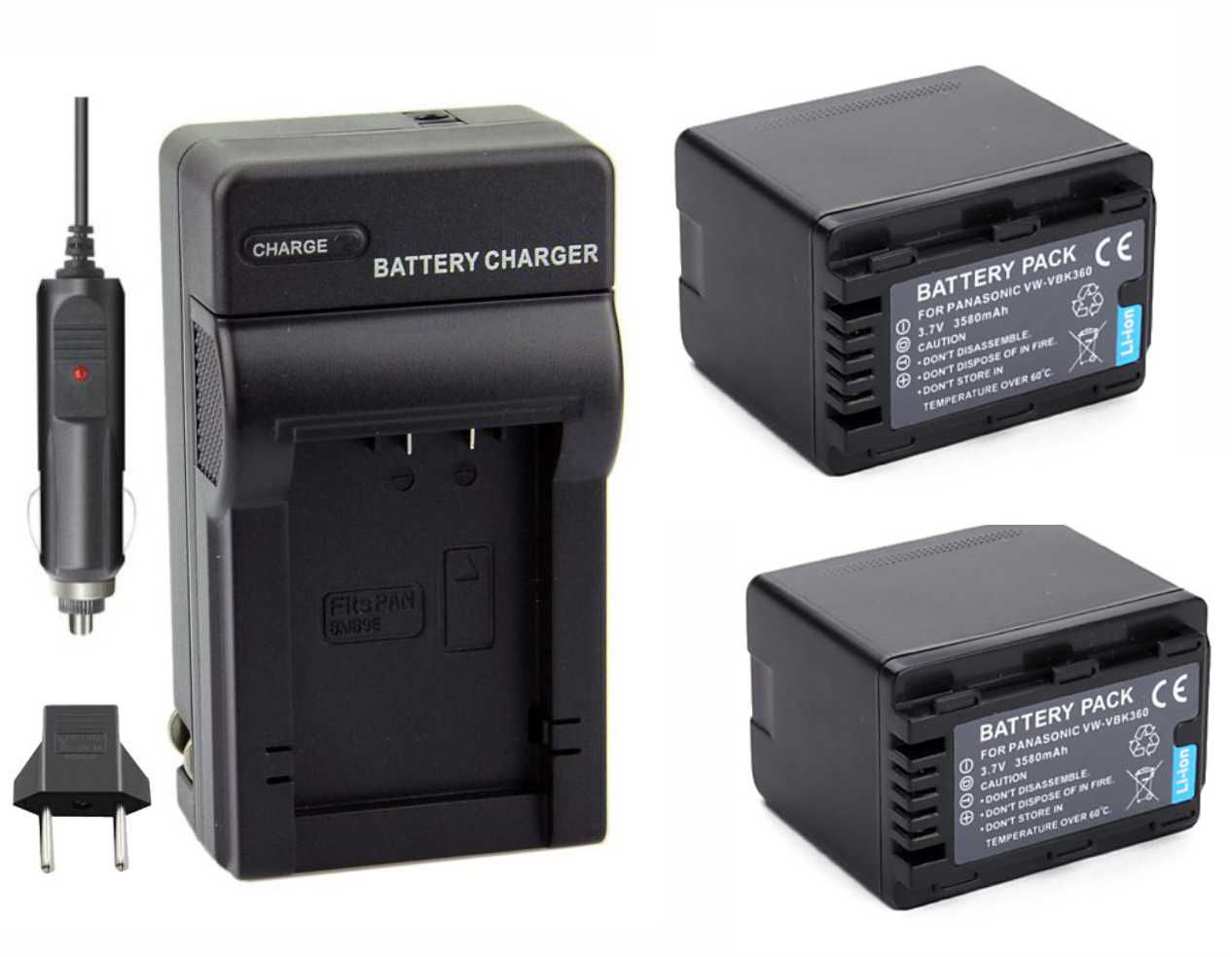 2 baterias VW-VBK360 + carregador para Panasonic
