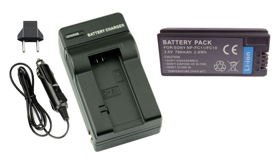 Kit Bateria NP-FC10 + carregador para Sony Cyber-shot DSC-P2, DSC-P5, DSC-P10, DSC-P12, DSC-V1, DSC-F7
