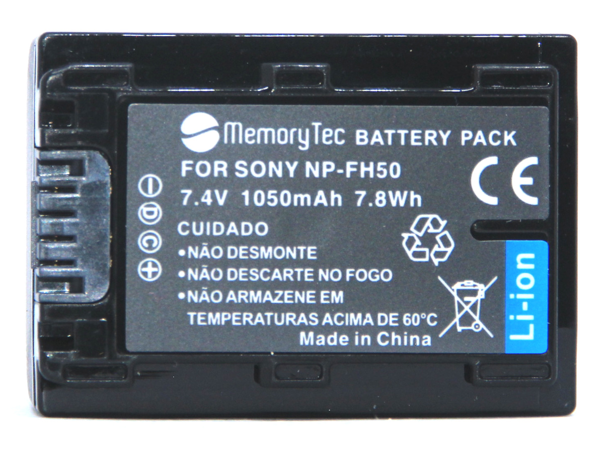 KIT Carregador + 2 Baterias NP-FH50 1050mAh para Sony DCR-DVD106, DCR-DVD208, DCR-DVD306, DCR-HC37, DCR-HC38