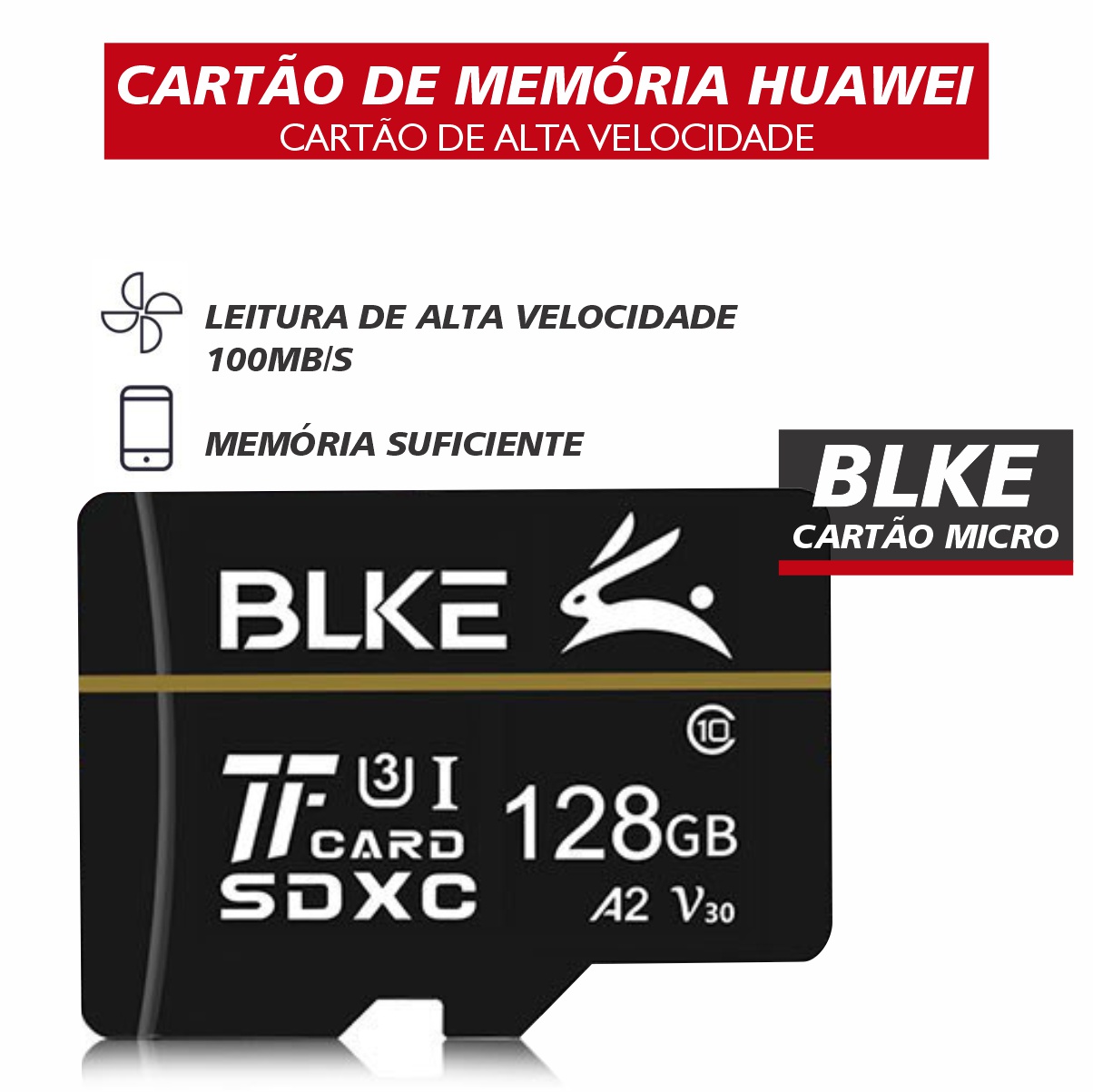 Cartão de Memória Micro SDXC BLKE 128gb CL10 A2