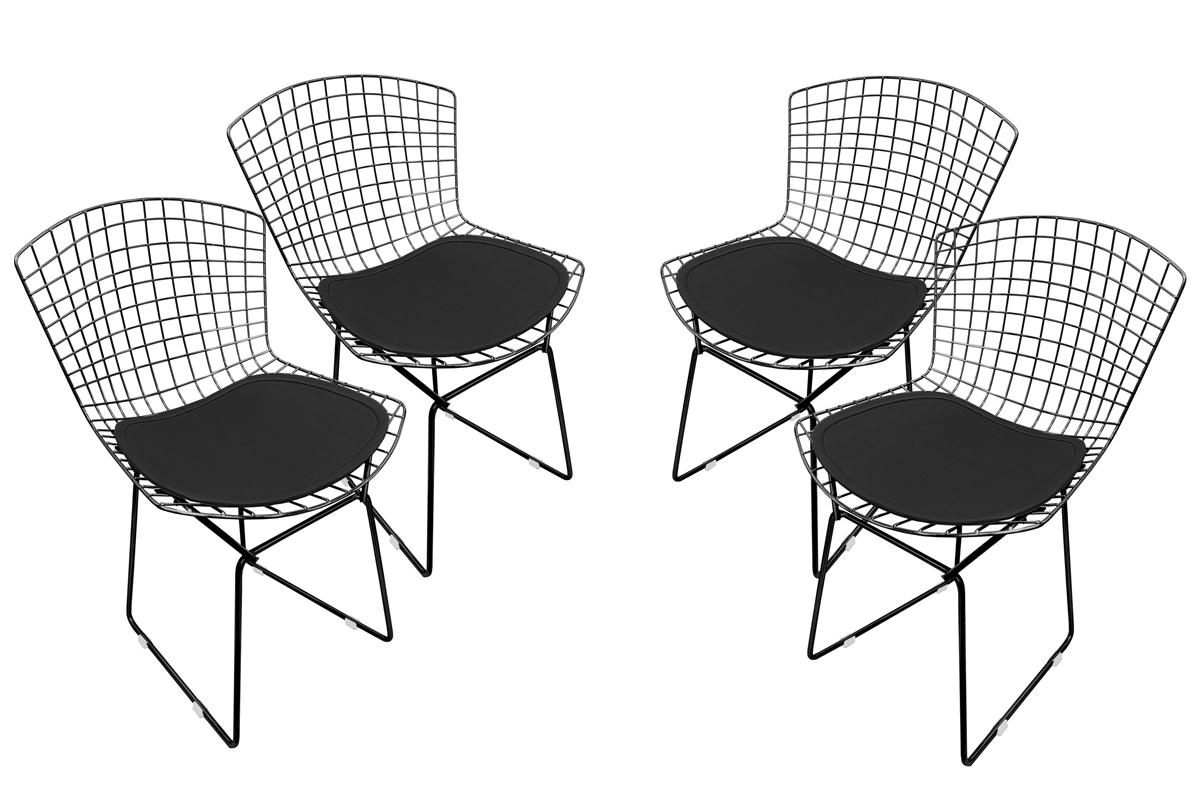 Conjunto Com 4 Cadeiras Bertoia Preta Brilhante Com Assento - Várias Cores