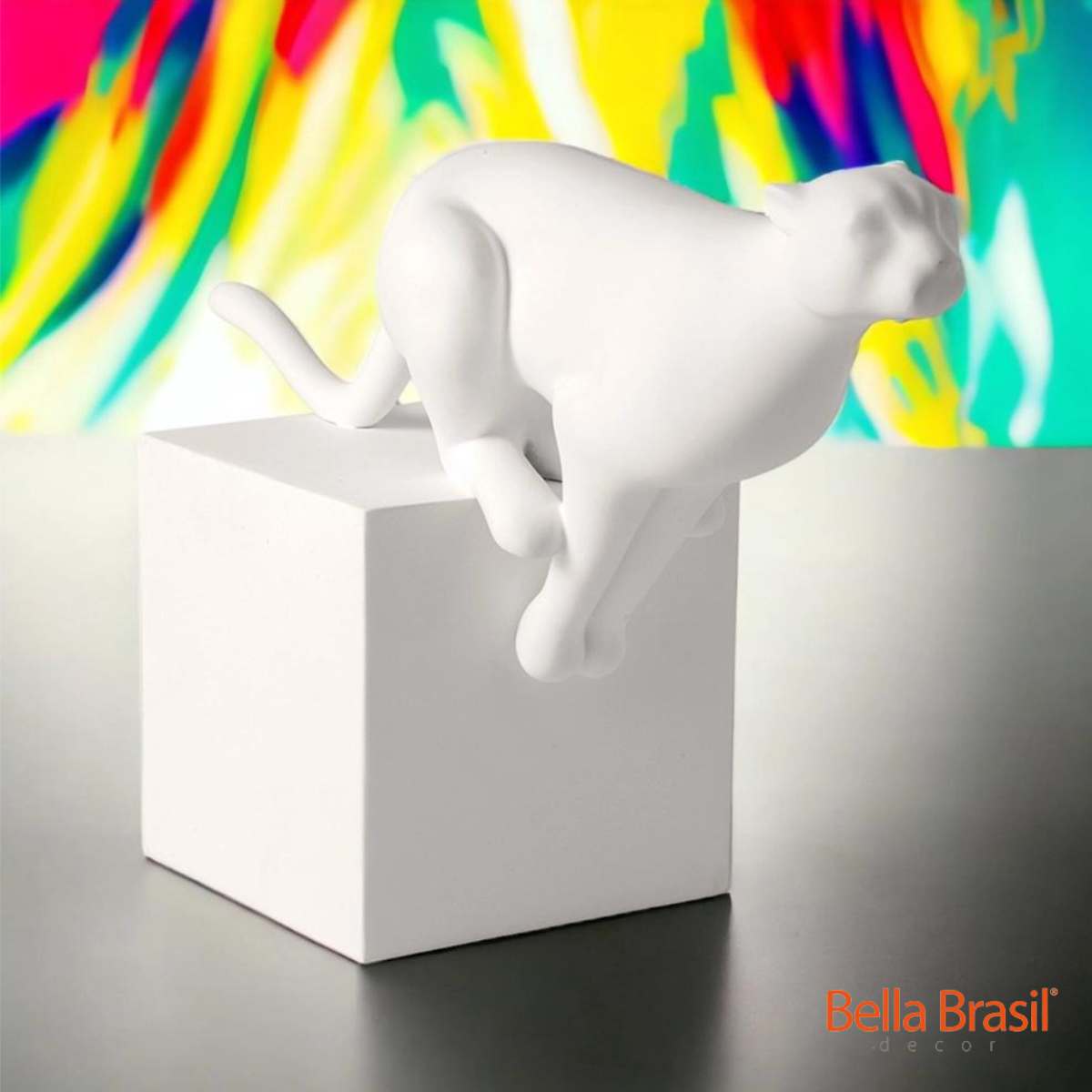 Escultura Ferrara Pantera em Polirresina Para Decoração Branco - Bella Brasil Decor