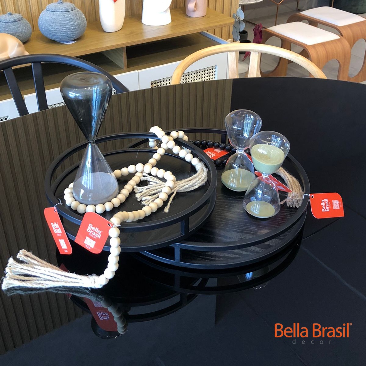 Kit Ascoli Bandejas em Madeira com Metal para Decoração Redonda 2PCS - Bella Brasil Decor