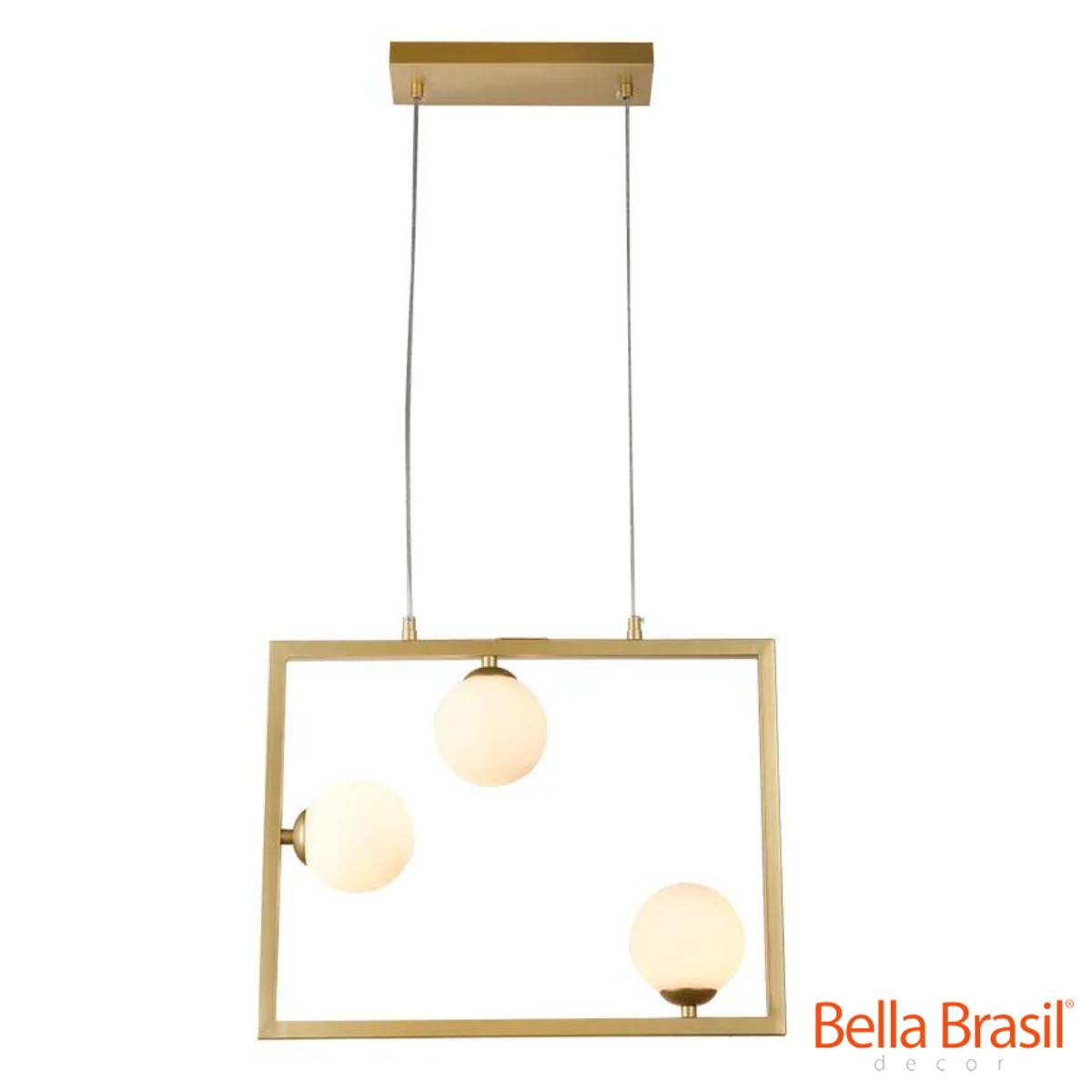 Pendente Balanço Lille em Metal Dourado e Branco 45x35  - Bella Brasil Decor