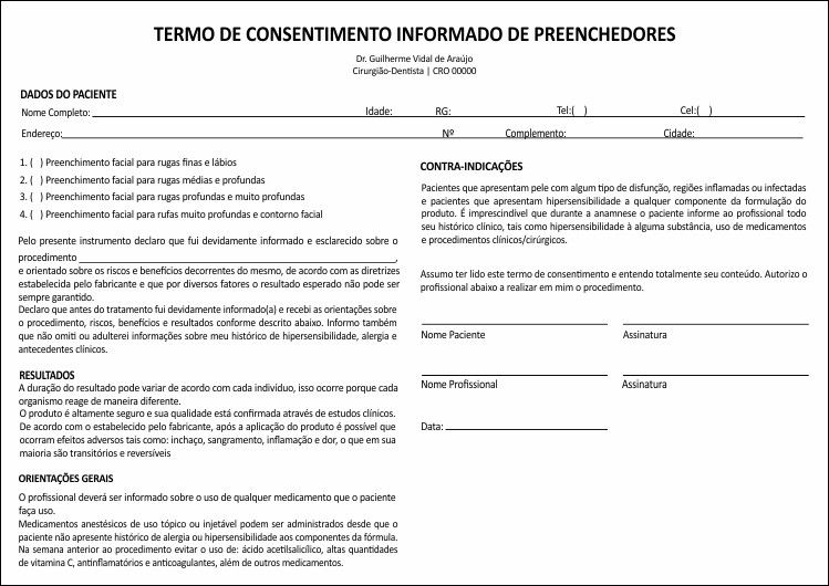 Formulário de Aplicação Preenchedores + Termo de Consentimento - Ref 2106  - Odonto Impress
