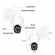 Câmera Speed dome infra IP 2 Megapixels lente 3.6mm IP66 com audío Wi-Fi PTZ Onvif Auto Traking 1080p - JS Soluções em Segurança