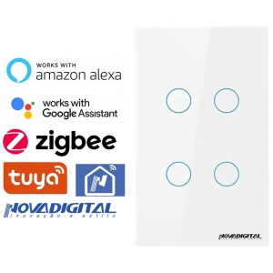 Interruptor inteligente Zigbee 3.0 Touch 4 Botões branco Novadigital by Tuya