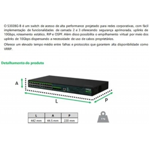 Switch Gerenciável L3 de 24 Portas Gigabit e 4 SFP+ Intelbras S 3028G-B
