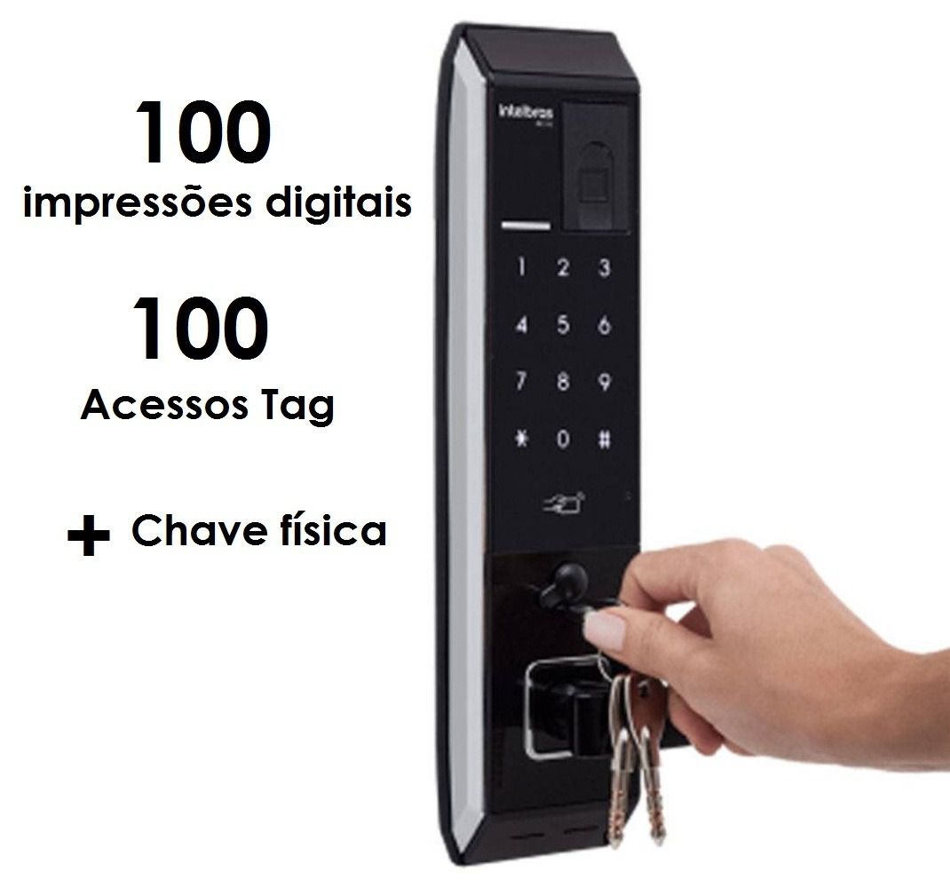 Fechadura digital de embutir com biometria, senha, cartao e chave  4 em1 intelbras FR 330 - JS Soluções em Segurança