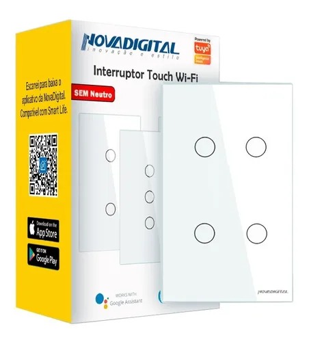 Interruptor Inteligente Touch Wi-Fi 4 Botões Sem Neutro 127V By Tuya
