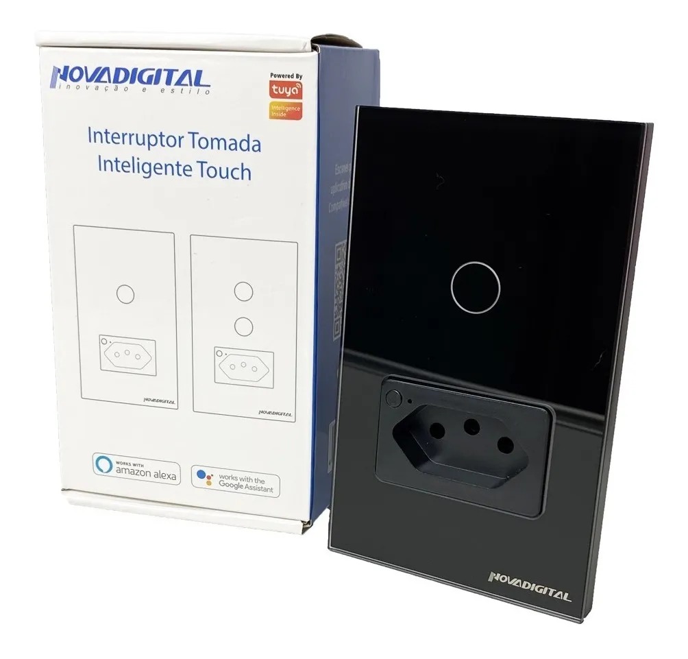 Interruptor tomada inteligente Touch 1 Botão by Tuya Preto  - JS Soluções em Segurança