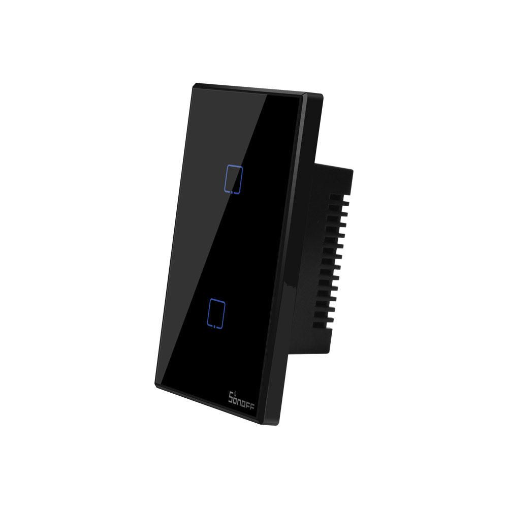 Interruptor inteligente Wi-Fi TX3 2 Botões touch automação Smart RF 433.92 Mhz preto Sonoff - JS Soluções em Segurança