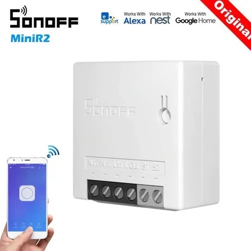 Interruptor inteligente Wi-Fi 1 canal 10A compatível com assitênte de voz Sonoff Mini R2 - JS Soluções em Segurança