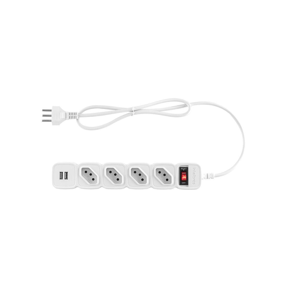 Protetor Eletrônico 4 Tomadas e 2 USB Intelbras EPE 204 USB branco (4824204) - JS Soluções em Segurança