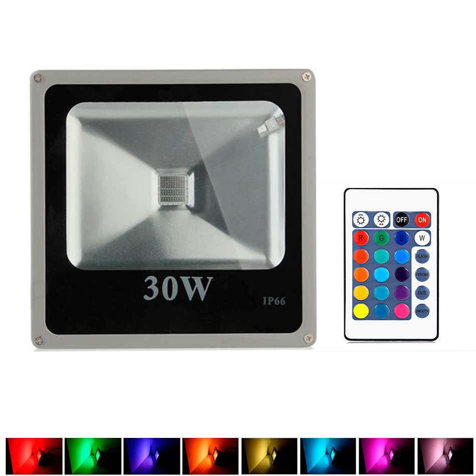Refletor - Holofote Led RGB 30W - Controle Grátis 16 Cores