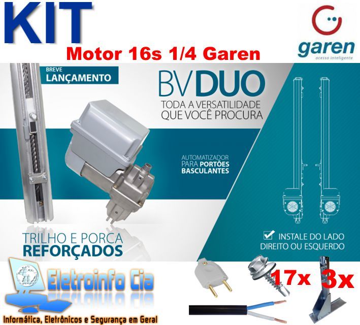 Kit Motor Basculante Duo 1/4 (08 Segundos) Garen + Fixação