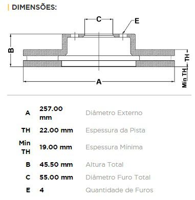 Kit Disco + Pastilha Freio Dianteiro Toyota Etios Yaris 2012 em Diante