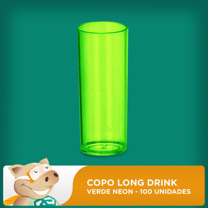 Copo Long Drink - Verde Neon - 100 Unidades  - ECONOMIZOU