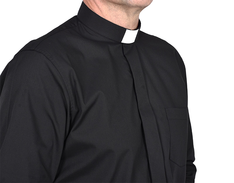 Traditional Clergy Shirt Long Sleeve with Detail Black CT068