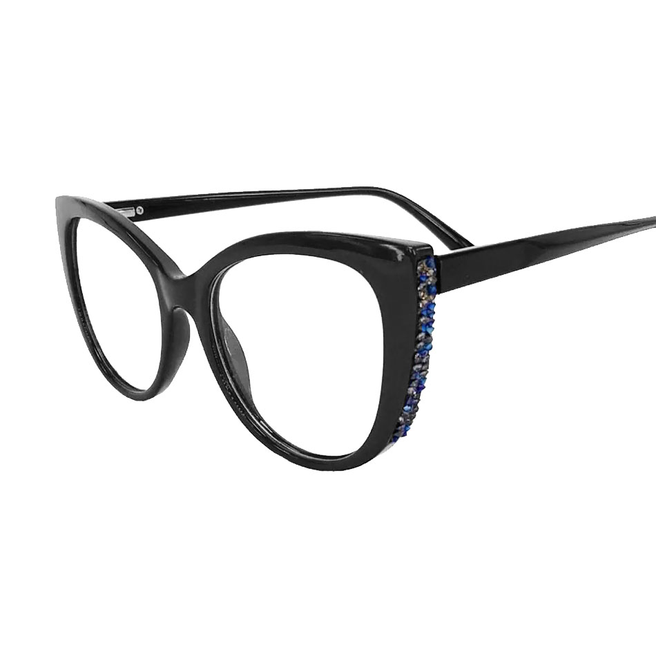 Armação De Óculos De Grau Feminino Gatinho Strass 5291 Black Retro Sapphire