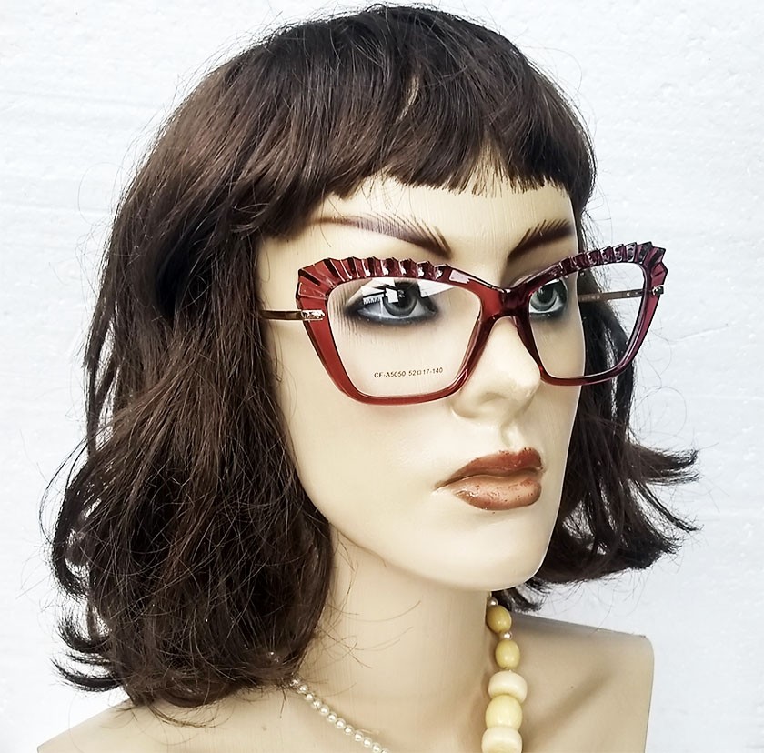 Armação de Óculos de grau Feminino Mosaico Lapidado 3D Gatinho Bordo Plisse 5050